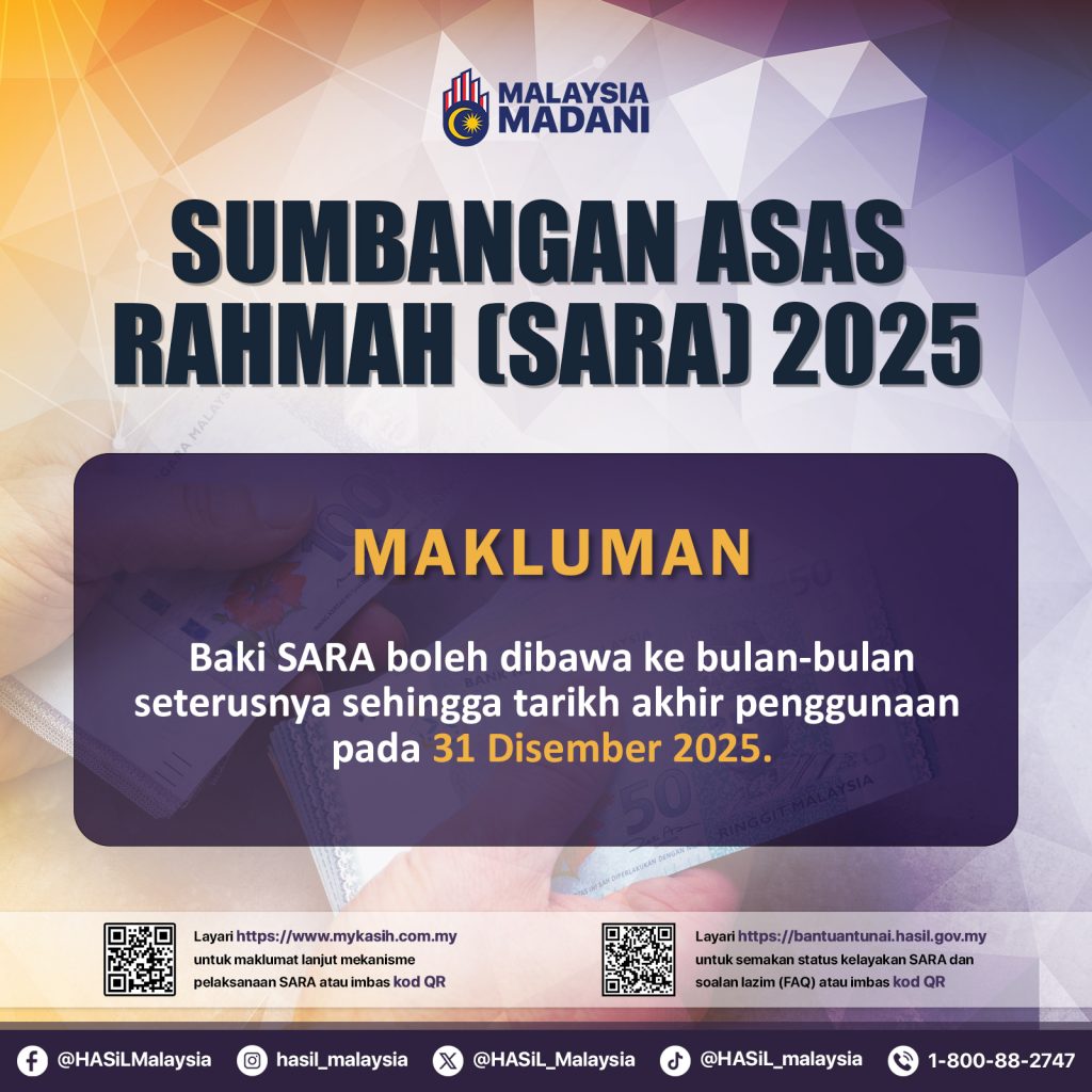 Makluman Tarikh Akhir Penggunaan Baki Wang SARA 2025 pada 31 Disember 2025